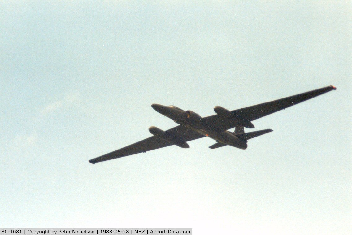80-1081, 1980 Lockheed U-2S (TR-1A) C/N 081, Fly-past by one of the TR-1A's at RAF Alconbury with the 96th Reconnaissance Squadron/17th Reconnaissance Wing as seen at the 1988 Mildenhall Air Fete.