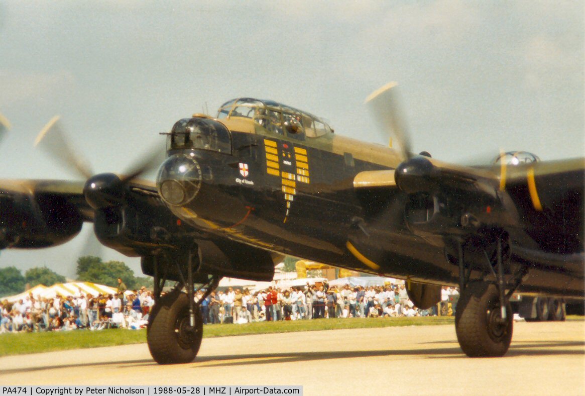 PA474, 1945 Avro 683 Lancaster B1 C/N VACH0052/D2973, The Battle of Britain Memorial Flight's Lancaster attended the 1988 Mildenhall Air Fete.