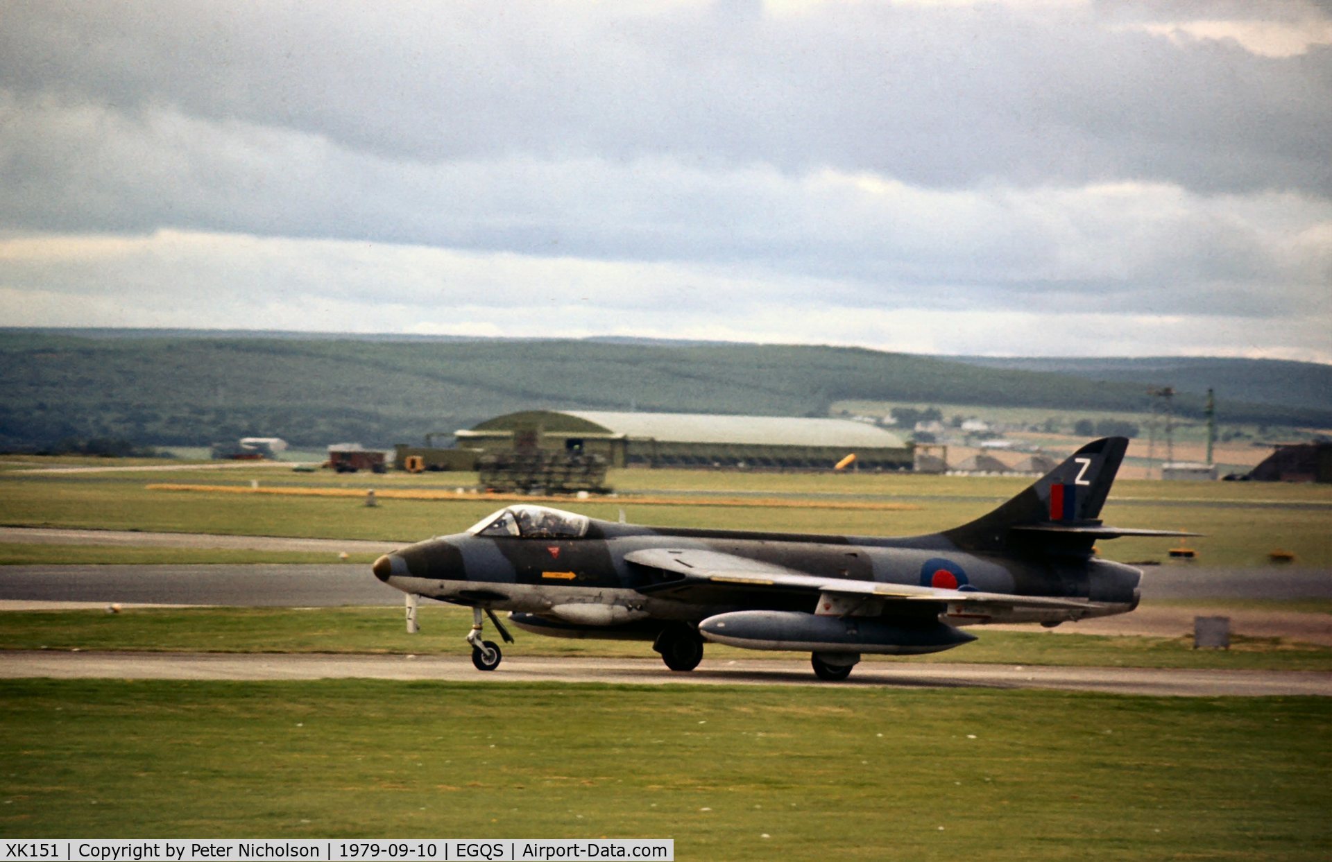 XK151, 1957 Hawker Hunter FGA.9 C/N 41H/688153, Hunter FGA.9 of 2 Tactical Weapons Unit based at RAF Lossiemouth seen in September 1979.