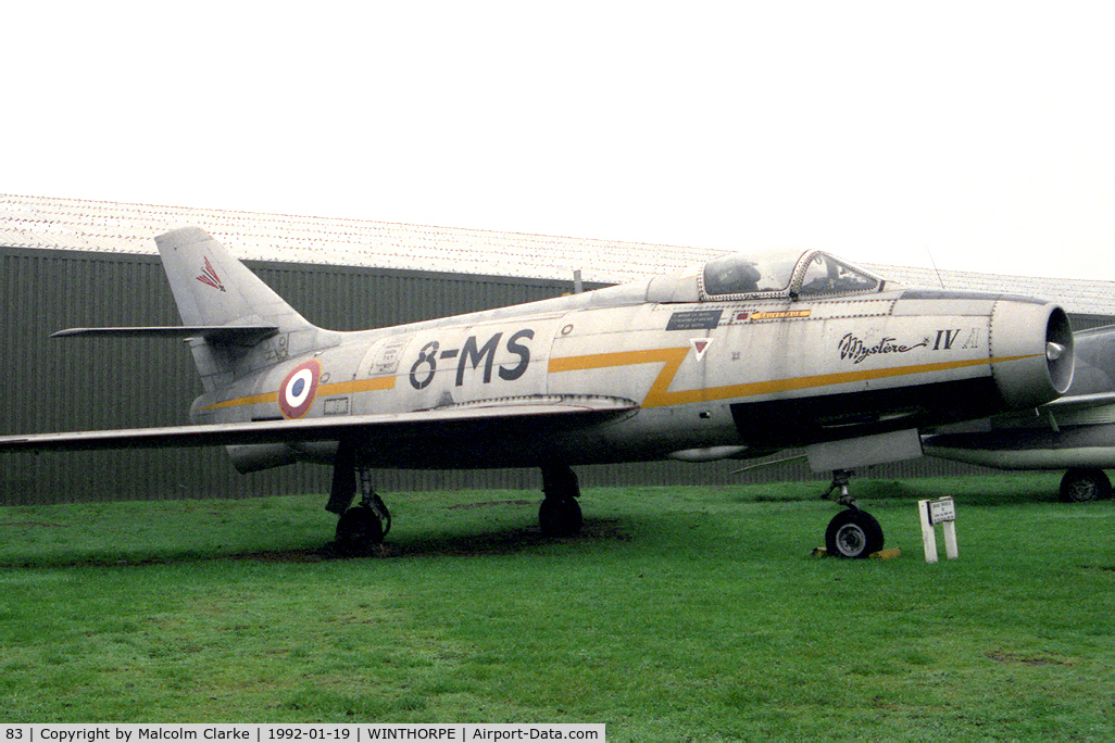 83, Dassault MD-454 Mystere IVA C/N 83, Dassault Mystere IVA at Newark Air Museum, Winthorpe, UK in 1992.