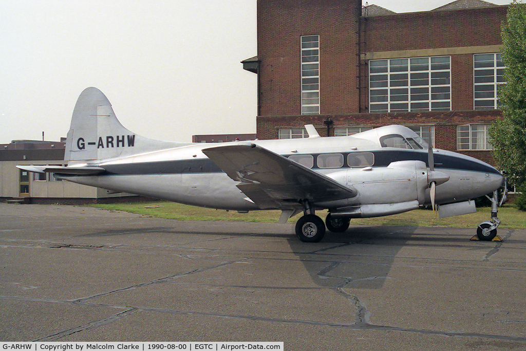 G-ARHW, 1961 De Havilland DH-104 Dove 8 C/N 04512, De Havilland DH-104 Dove 8 at Cranfield Airport, UK in 1990.