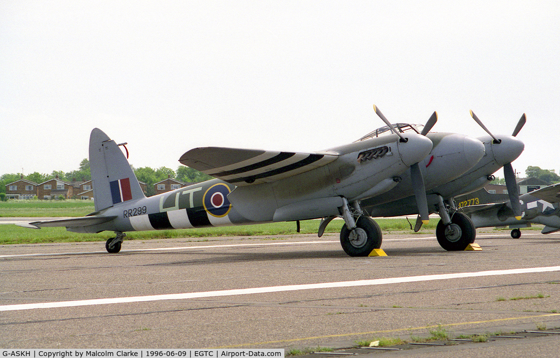 G-ASKH, 1965 De Havilland DH98 Mosquito T.3 C/N RR299, De Havilland DH-98 Mosquito T3. At the 50th anniversary celebration of Cranfield's College of Aeronautics, Cranfield, UK.