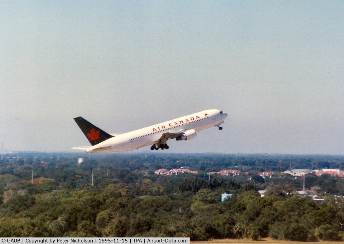 C-GAUB, 1982 Boeing 767-233 C/N 22517, Boeing 767-233 of Air Canada climbing out of Tampa in November 1995.