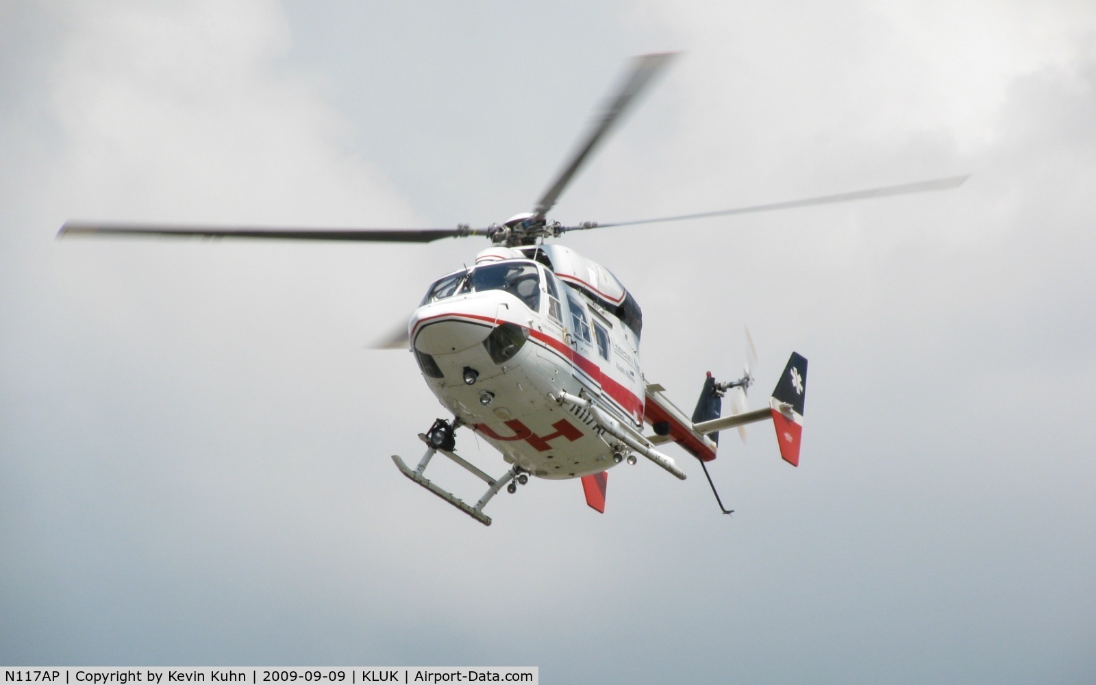 N117AP, Eurocopter-Kawasaki BK-117B-1 C/N 7144, The University Air Care helos are usually game for a nice low takeoff