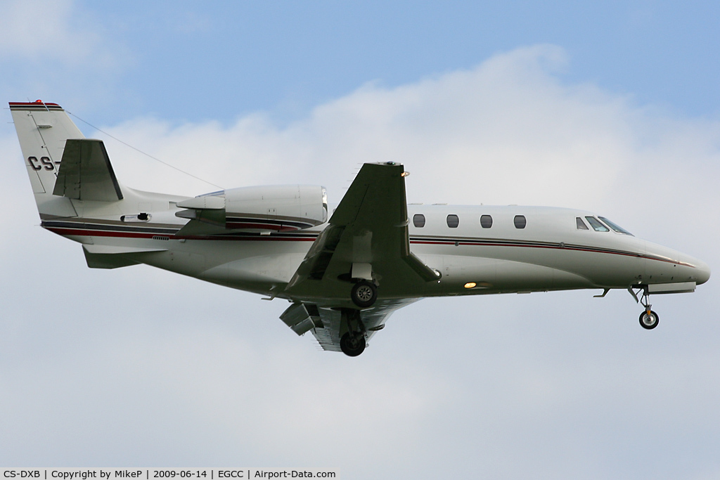 CS-DXB, Cessna 560 XL Citation Excel C/N 560-5553, Short final to Runway 23R at Manchester.