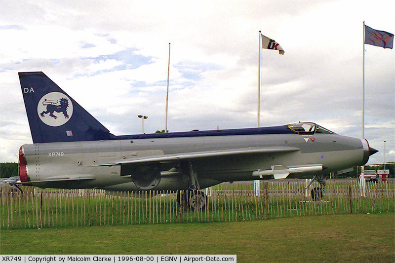 XR749, 1965 English Electric Lightning F.3 C/N 95214, English Electric Lightning F3 displayed outside Durham Tees Valley Airport, UK.