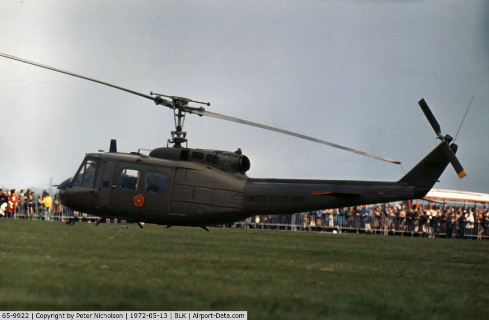 65-9922, 1965 Bell UH-1H Iroquois C/N 4966, UH-1D Iroquois of the Burtonwood Army Depot was displayed at the 1972 Blackpool Airshow.