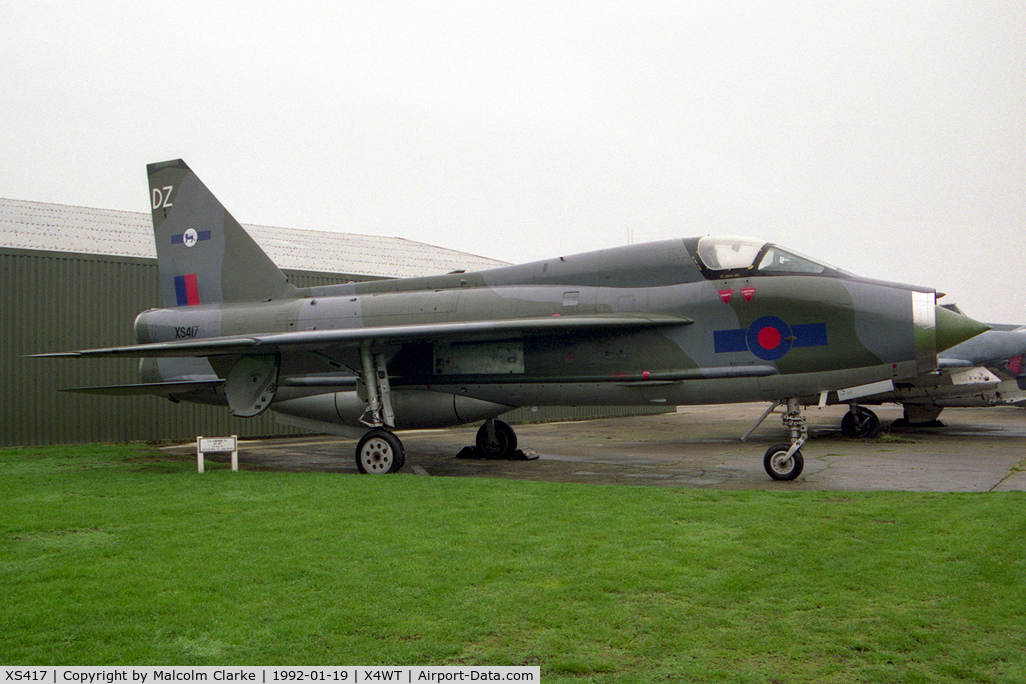 XS417, 1964 English Electric Lightning T.5 C/N 95002, English Electric Lightning F6 at at the Newark Air Museum, Winthorpe, UK in 1992.