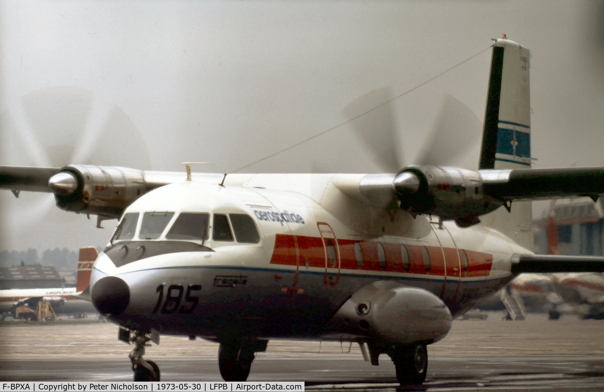 F-BPXA, 1968 Aerospatiale N-262C Fregate C/N 36, Nord 262C Fregate, Paris Airshow number 185, demonstrated by Aerospatiale at the 1973 Paris Airshow