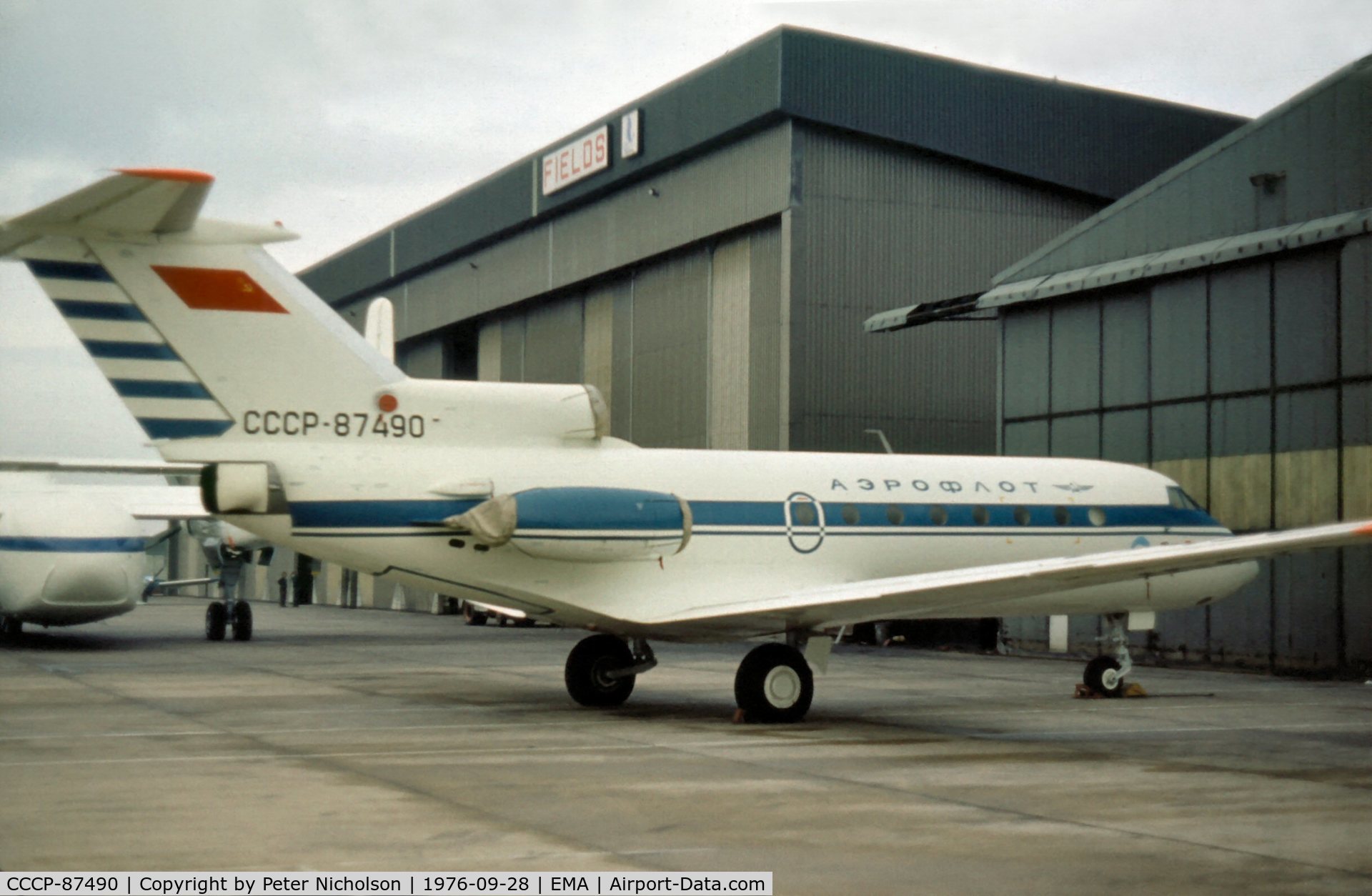 CCCP-87490, 1971 Yakovlev Yak-40K C/N 9110117, Now preserved at Moscow, this Yak-40 Codling of Aeroflot was present at East Midlands Airport in September 1976.