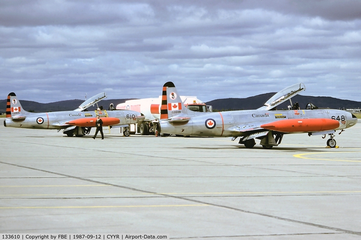 133610, 1959 Canadair CT-133 Silver Star C/N T33-610, a pair of CT-133 Silver Stars at Goose Bay