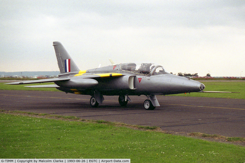 G-TIMM, 1962 Folland Gnat T.1 C/N FL519, Hawker Siddeley Gnat T1 at Cranfield Airport in 1993.