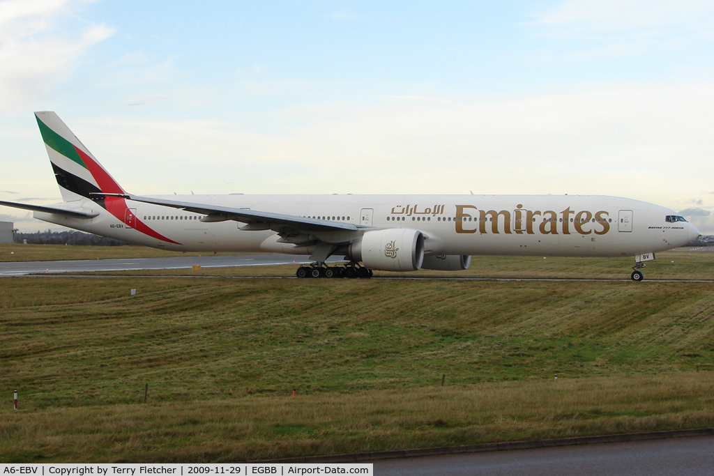 A6-EBV, 2006 Boeing 777-31H/ER C/N 32728, Emirates B777 arrives at Birmingham