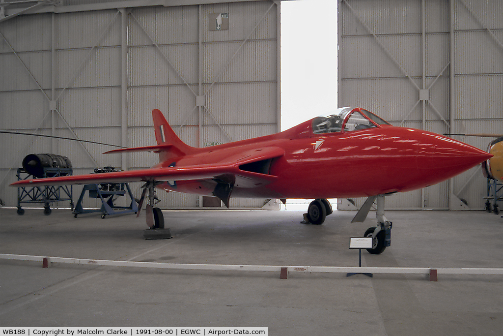 WB188, 1951 Hawker Hunter F.3 C/N 41H/665401, Hawker Hunter F3 at the Aerospace Museum, RAF Cosford. The aircraft that Neville Duke flew at 727.6 mph on Sept 7, 1953 setting a world air speed record.