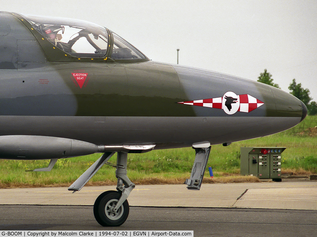 G-BOOM, 1958 Hawker Hunter T.7 C/N 41H-693749, Hawker Hunter T7 from the RJAF Historic Flight seen here at RAF Brize Norton's Photocall 94.