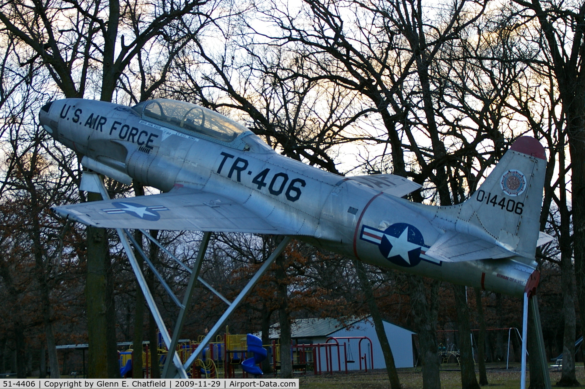 51-4406, 1951 Lockheed T-33A Shooting Star C/N 580-5701, Mounted in the city park, south side of Oelwein, IA