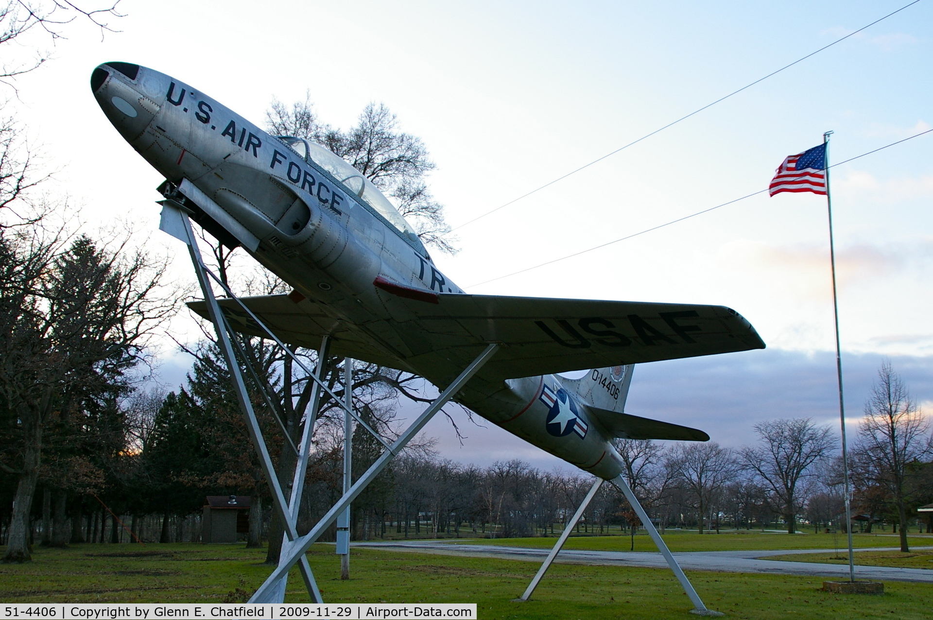 51-4406, 1951 Lockheed T-33A Shooting Star C/N 580-5701, Mounted in the city park, south side of Oelwein, IA