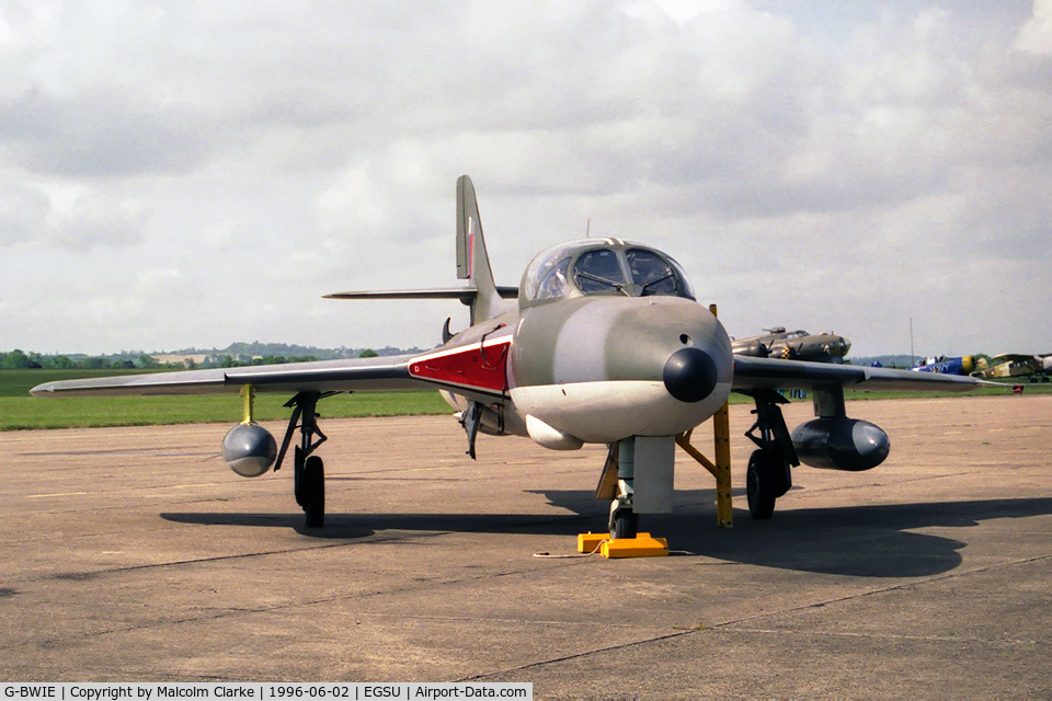 G-BWIE, 1959 Hawker Hunter T.7A C/N 41H-695448, Hawker Hunter T7A. At Duxford's Classic Jet & Fighter Display in 1996.
