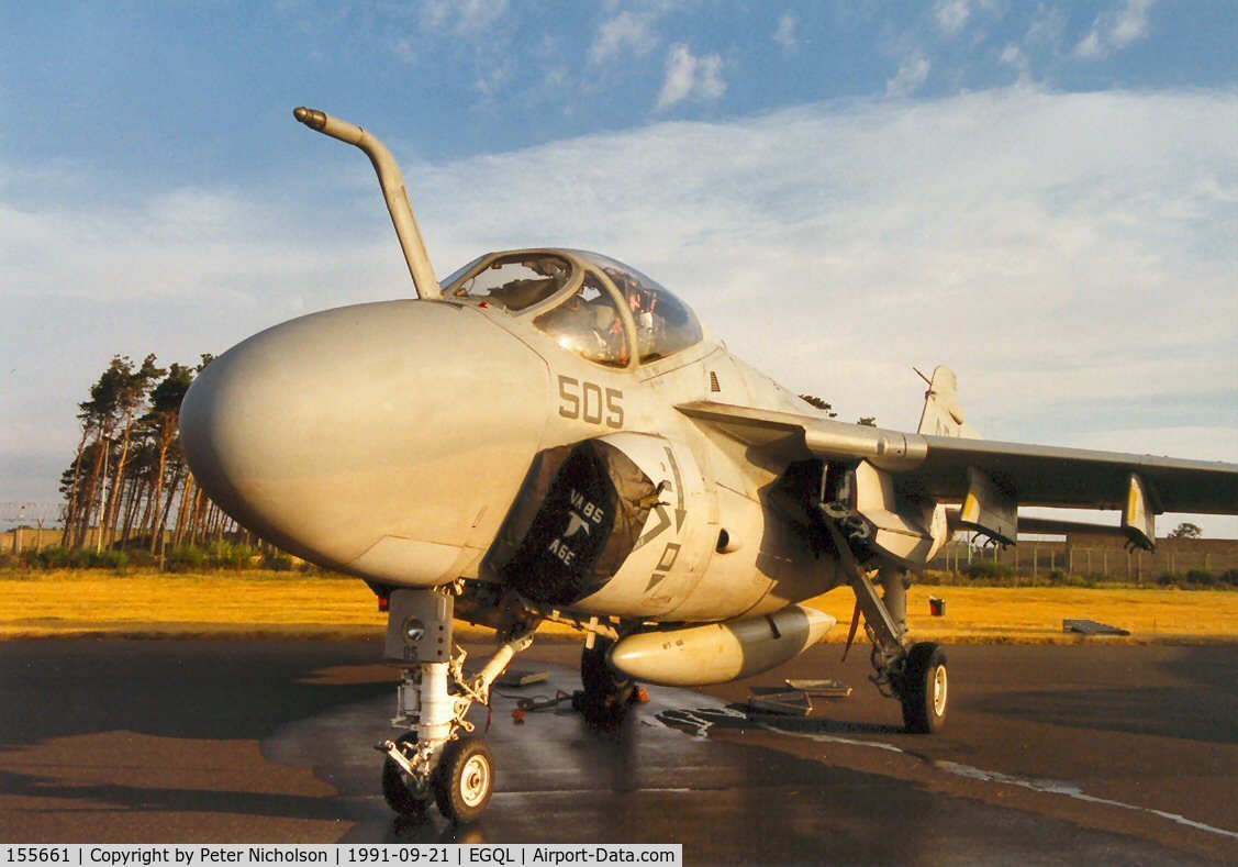 155661, Grumman A-6E Intruder C/N I-387, A-6E Intruder of Attack Squadron VA-85 in the static park of the 1991 Leuchars Airshow.