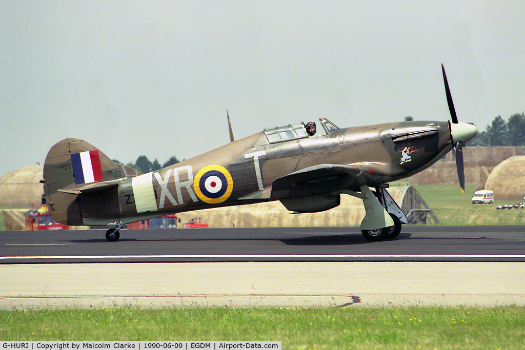 G-HURI, 1942 Hawker (CCF) Hurricane Mk12A C/N 72036, Hawker Hurricane Mk12A. Flown as Z7381 of the RAF at Boscombe's BoB Air Show in 1990.