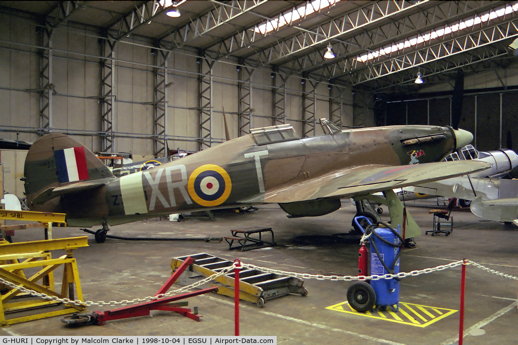 G-HURI, 1942 Hawker (CCF) Hurricane Mk12A C/N 72036, Hawker Hurricane Mk12A. At The Imperial War Museum, Duxford in 1998.