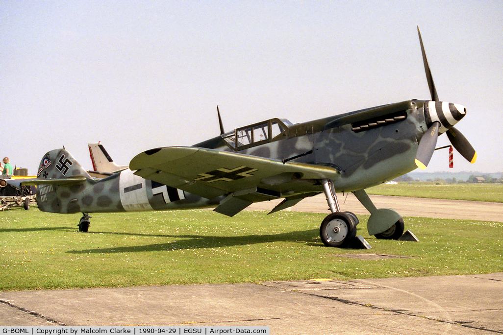 G-BOML, 1947 Hispano HA-1112-M1L Buchon C/N 151, Hispano HA-1112-M1L Buchon at Duxford Airfield in 1990.