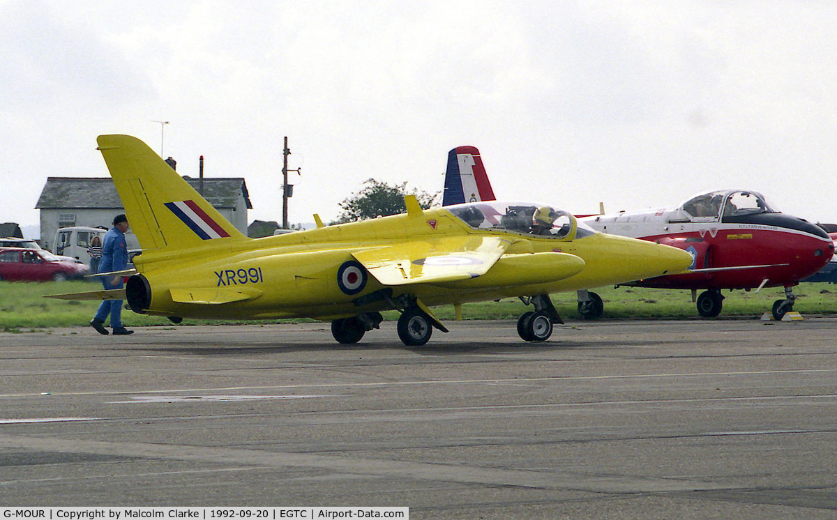 G-MOUR, 1964 Hawker Siddeley Gnat T.1 C/N FL596, Hawker Siddeley Gnat T1 at Cranfield's Dreamflight Airshow in 1992.