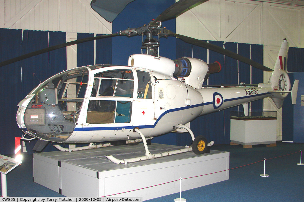 XW855, 1973 Westland SA-341D Gazelle HT3 C/N WA1050, Westland Gazelle HT3 exhibited in the RAF Museum Hendon , UK