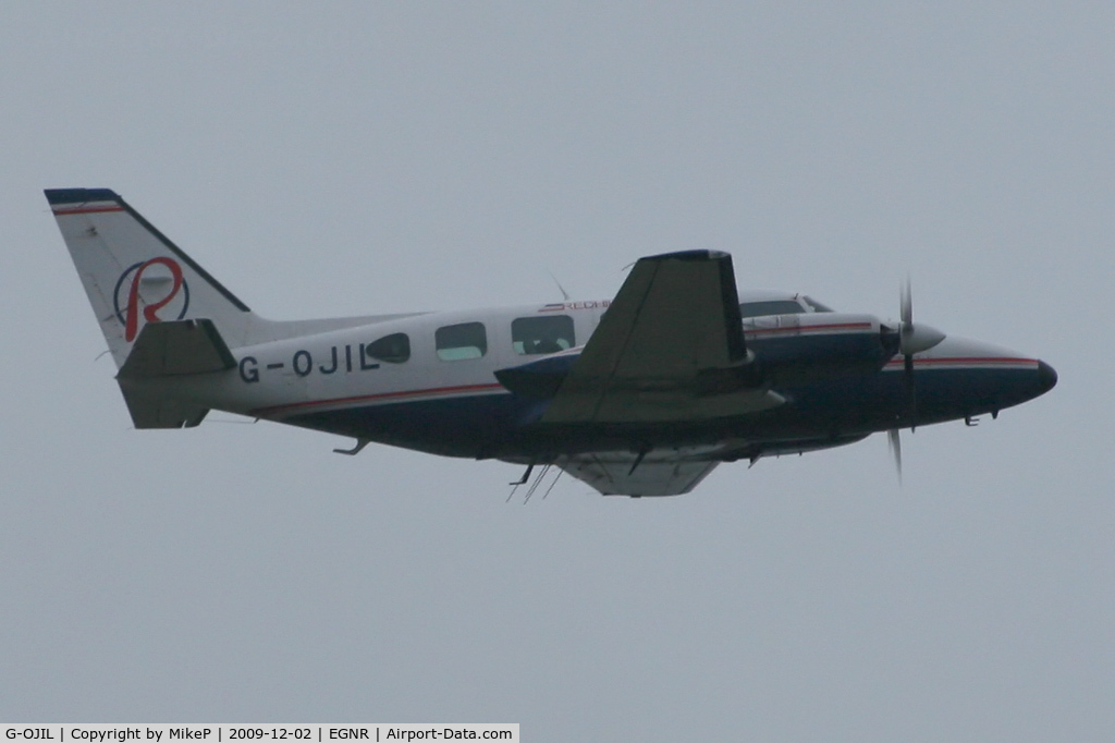 G-OJIL, 1976 Piper PA-31-350 Navajo Chieftain Chieftain C/N 31-7652175, Climbing away from a dismal day at Hawarden.
