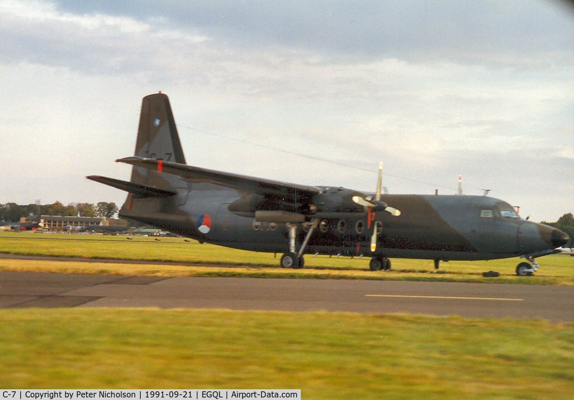 C-7, 1960 Fokker F-27-300M Troopship C/N 10157, F-27M Troopship of 334 Squadron Royal Netherlands Air Force at the 1991 Leuchars Airshow.