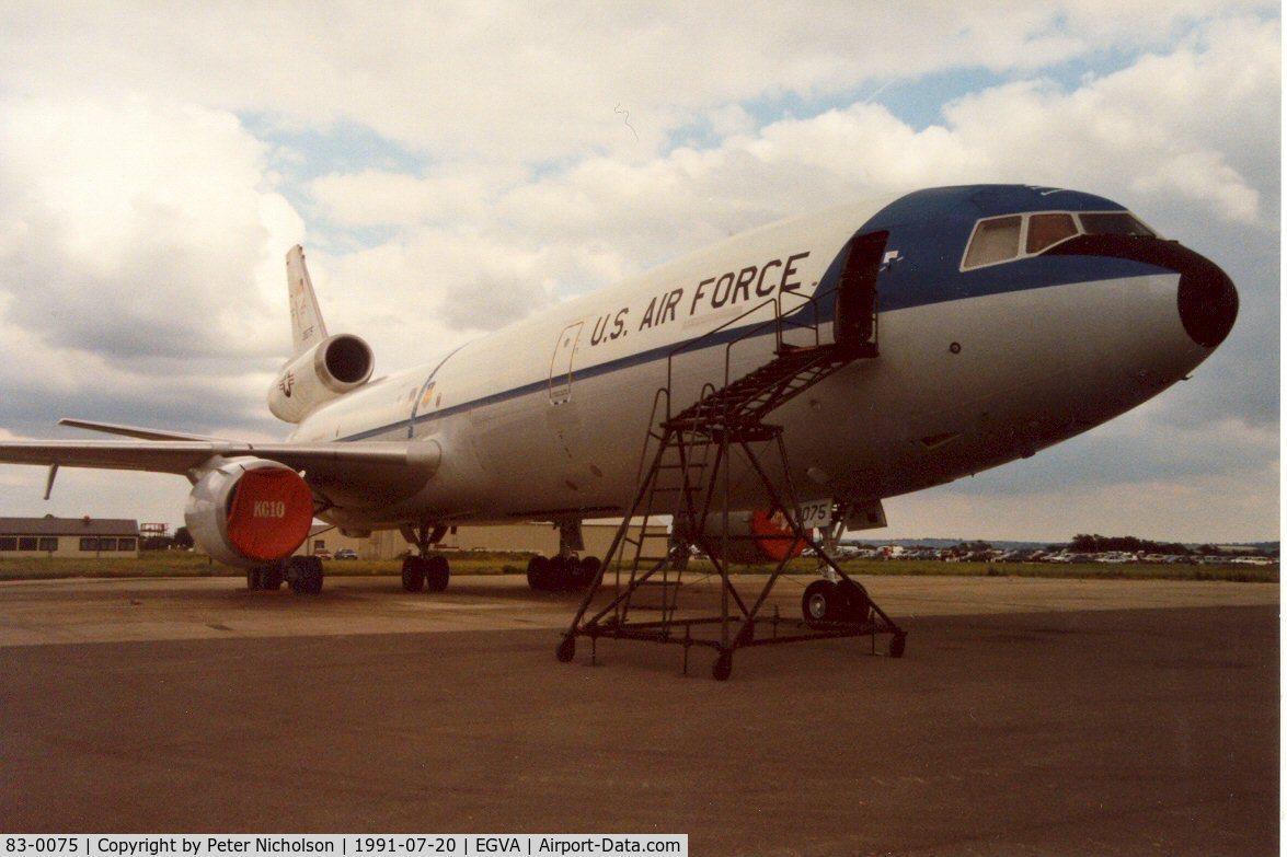 83-0075, 1983 McDonnell Douglas KC-10A Extender C/N 48216, KC-10A Extender, callsign Opec 77, of the 2nd Bomb Wing at Barksdale AFB on display at the 1991 Intnl Air Tattoo.