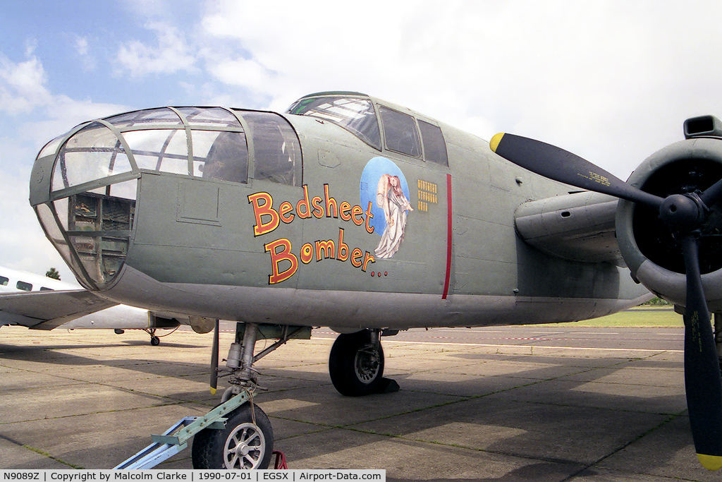 N9089Z, 1944 North American TB-25N Mitchell C/N 108-34136, North American VB-25N Mitchell at North Weald Airfield in 1990.