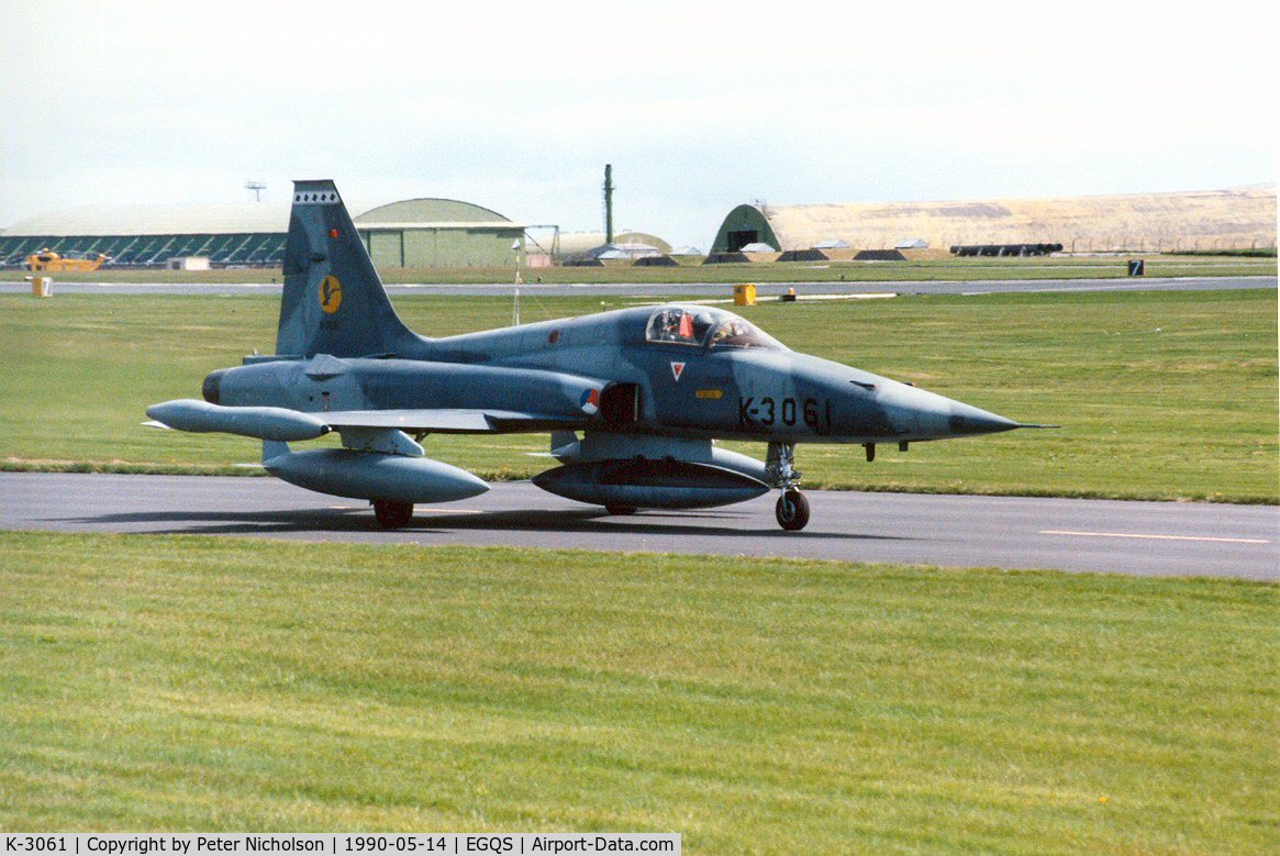 K-3061, 1971 Canadair NF-5A Freedom Fighter C/N 3061, NF-5A of 316 Squadron Royal Netherlands Air Force at RAF Lossiemouth in May 1990.