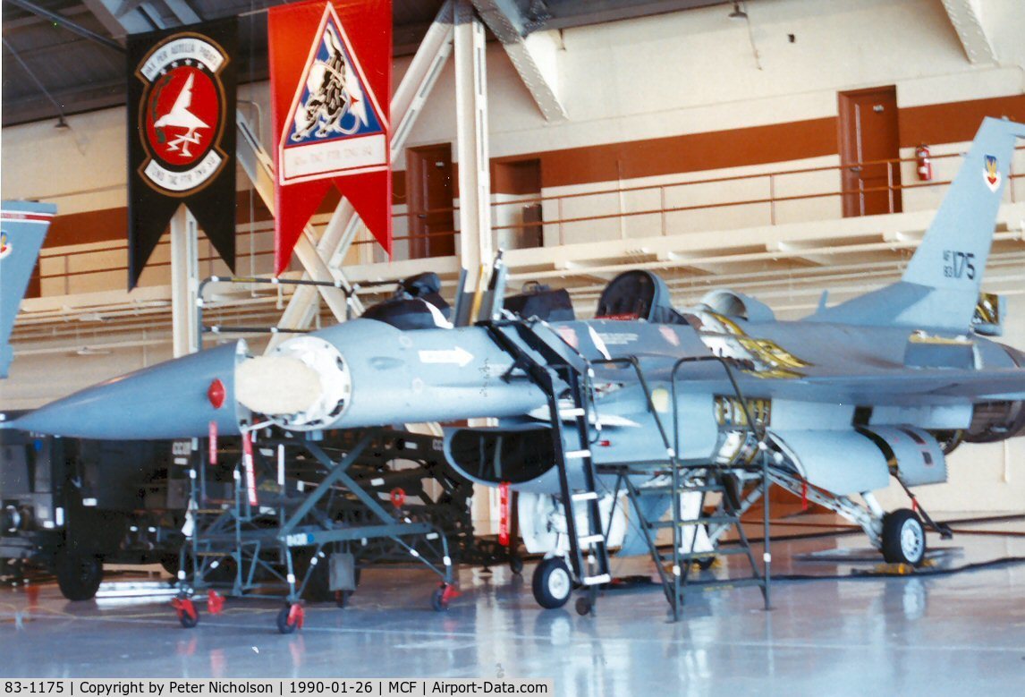 83-1175, 1983 General Dynamics F-16D Fighting Falcon C/N 5D-2, F-16D Falcon of 72nd Tactical Fighter Training Squadron/56th Tactical Training Wing at MacDill AFB in January 1990.