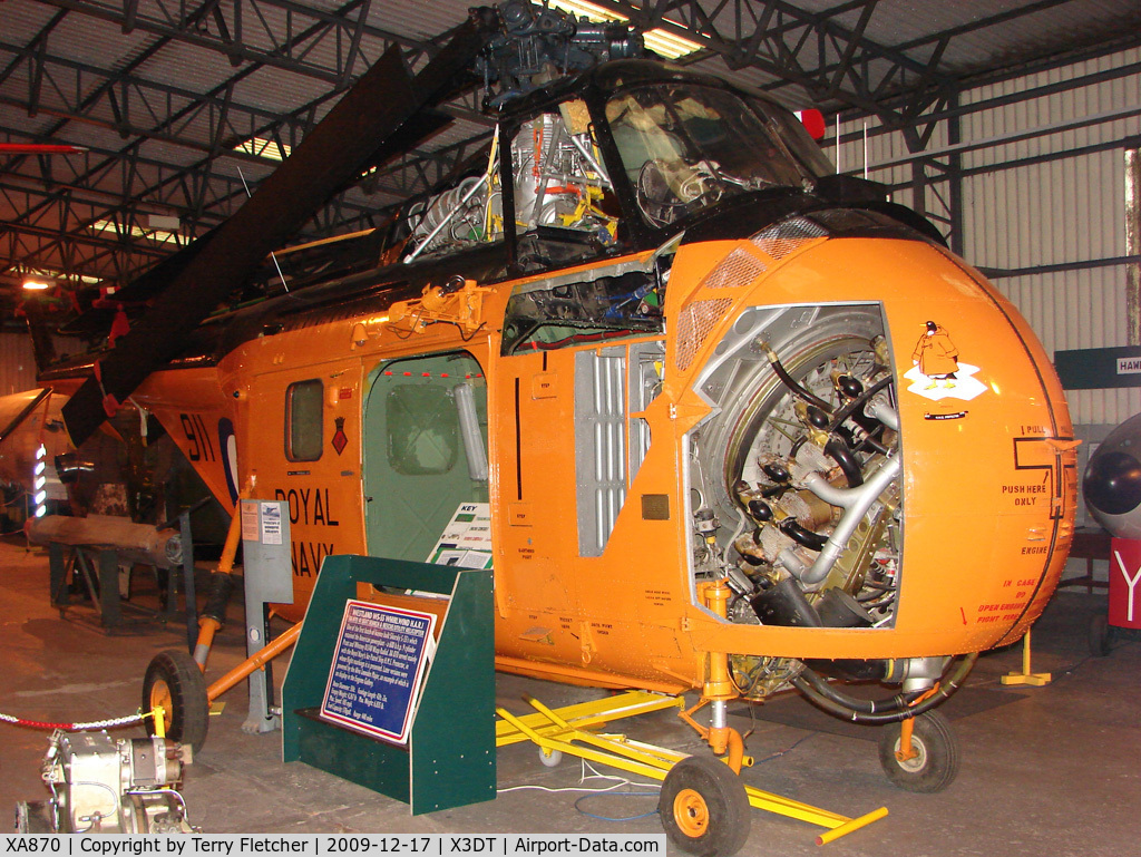 XA870, 1954 Westland Whirlwind HAR.1 C/N WA16, Westland Whirlwind HAS1 exhibited at the Doncaster AeroVenture Museum