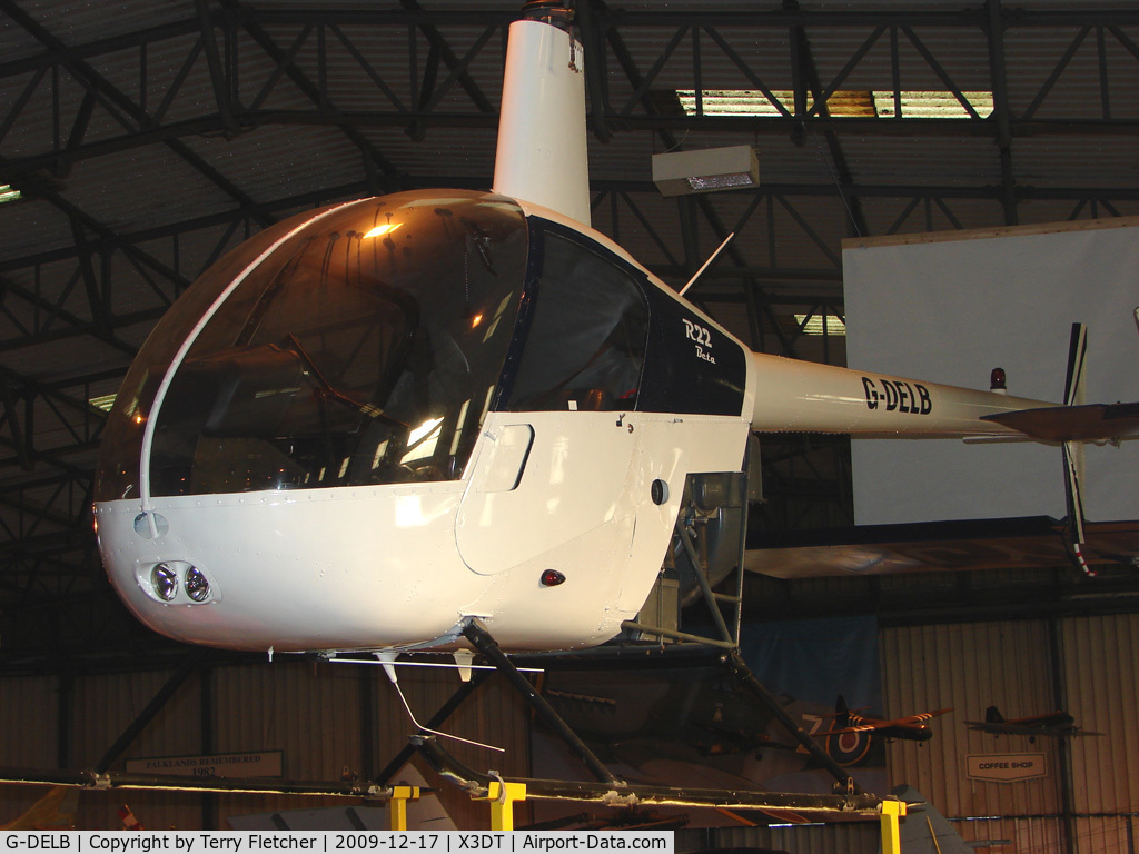 G-DELB, 1988 Robinson R22 Beta C/N 0799, Robinson R22 Beta exhibited at the Doncaster AeroVenture Museum
