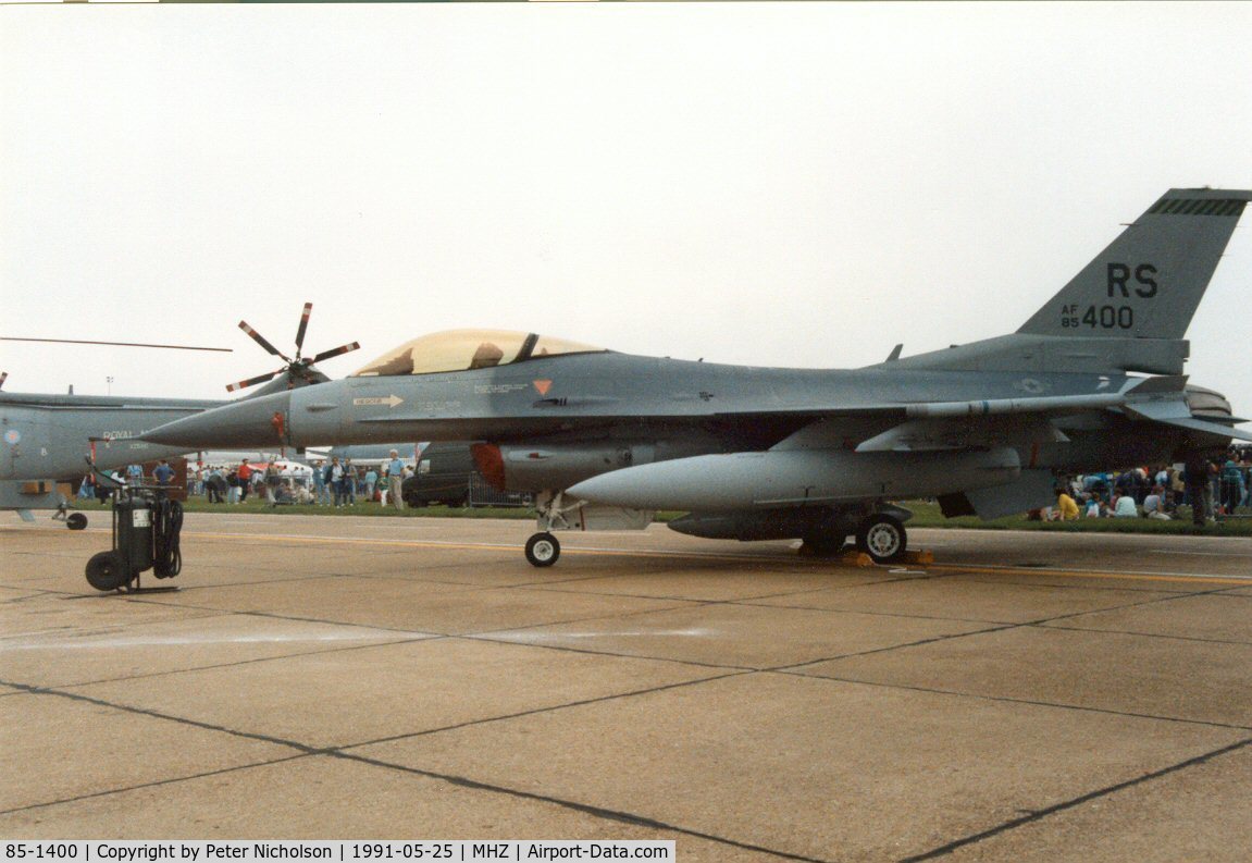 85-1400, 1985 General Dynamics F-16C Fighting Falcon C/N 5C-180, F-16C Falcon of 512th Tactical Fighter Squadron/86th Tactical Fighter Wing at Ramstein on display at the 1991 Mildenhall Air Fete.