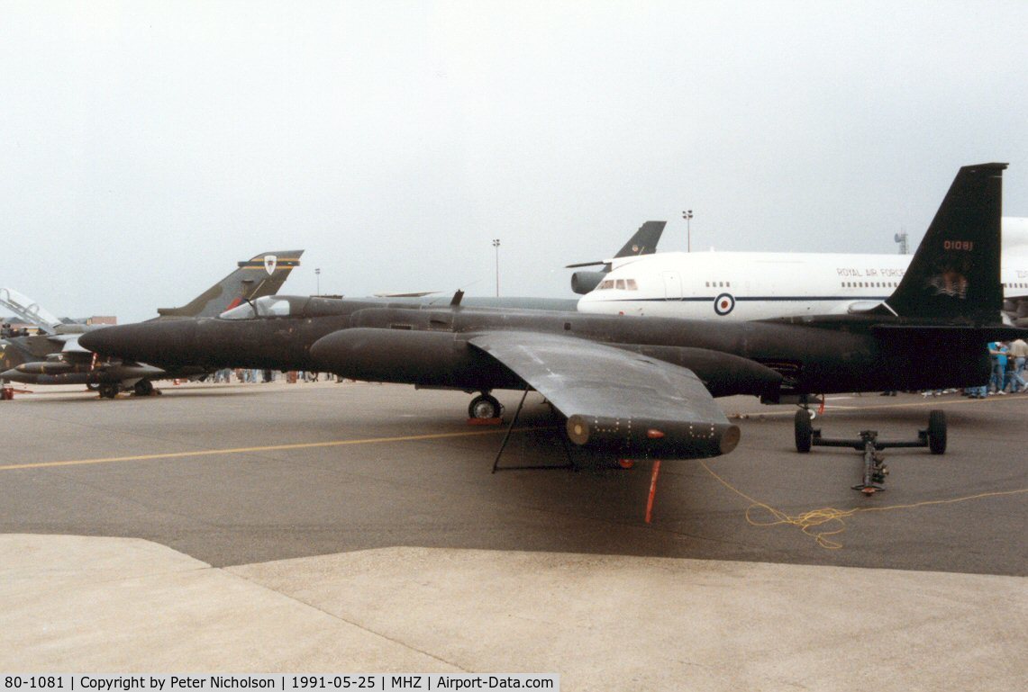80-1081, 1980 Lockheed U-2S (TR-1A) C/N 081, TR-1A of 95th Reconnaissance Squadron/17th Reconnaissance Wing at RAF Alconbury on display at the 1991 Mildenhall Air Fete.