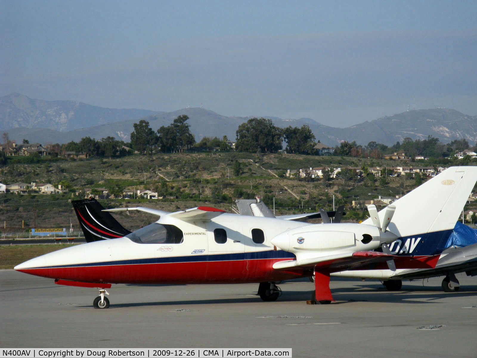 N400AV, 1984 Avtek Corporation 400 C/N POC-001, 1984 AVTEK 400 proof-of-concept composite twin turboprop pusher canard eight place business aircraft, 1-2 pilots, one-off, two P&W(C)PT6A-3 680 shp each, design by Al Mooney