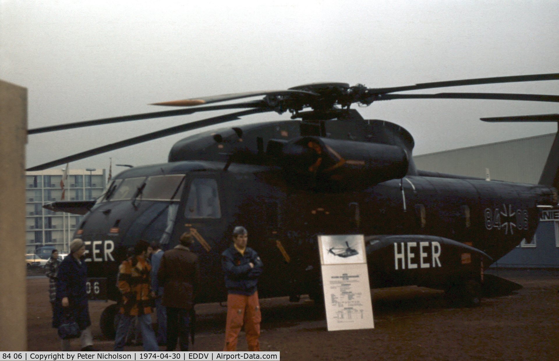 84 06, Sikorsky (VFW-Fokker) CH-53G C/N V65-004, CH-53G of German Army Aviation Weapons School - HFWS - on display at the 1974 Hannover Airshow.