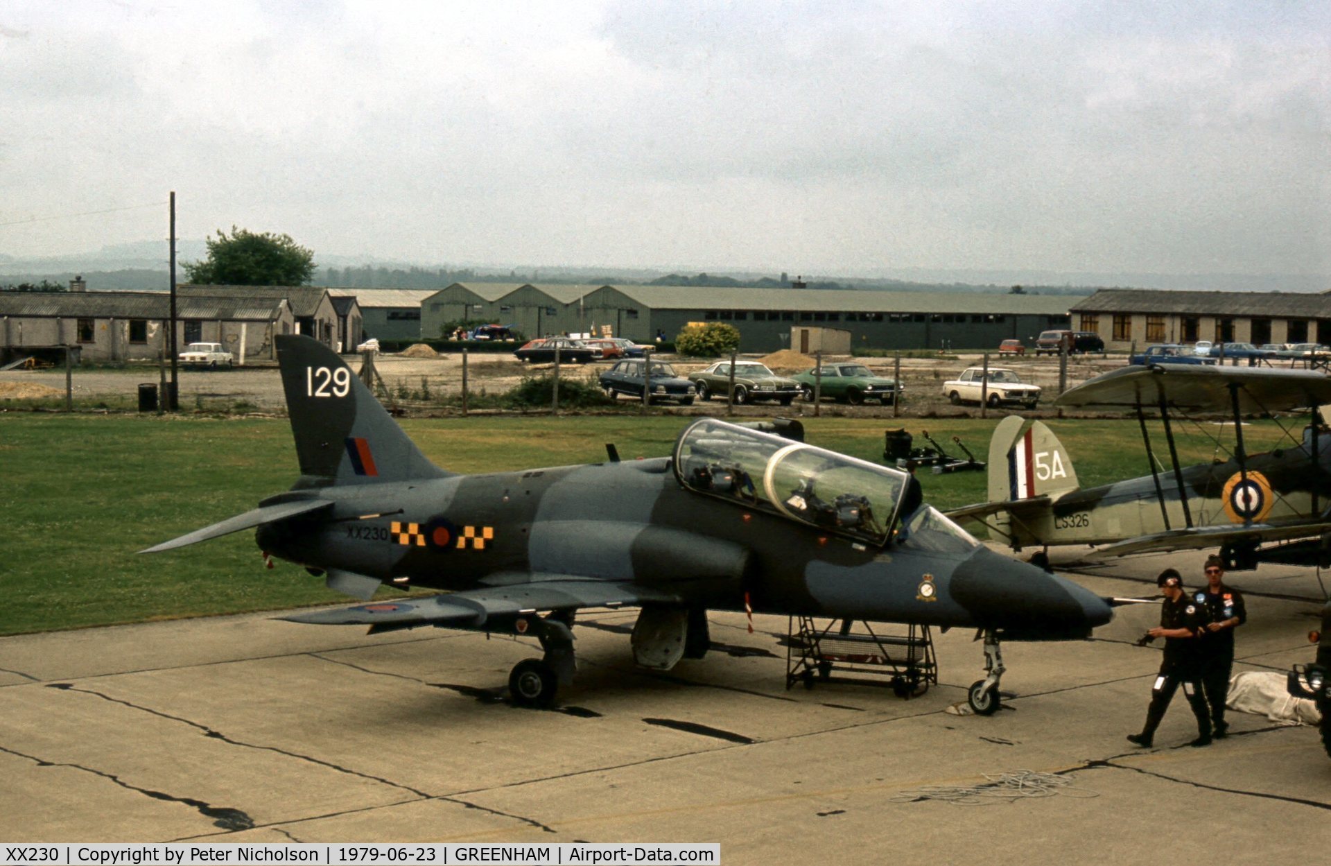 XX230, Hawker Siddeley Hawk T.1 C/N 066/312066, Hawk T.1 of 63 Squadron/1 Tactical Weapons Unit on display at the 1979 Intnl Air Tattoo at RAF Greenham Common.
