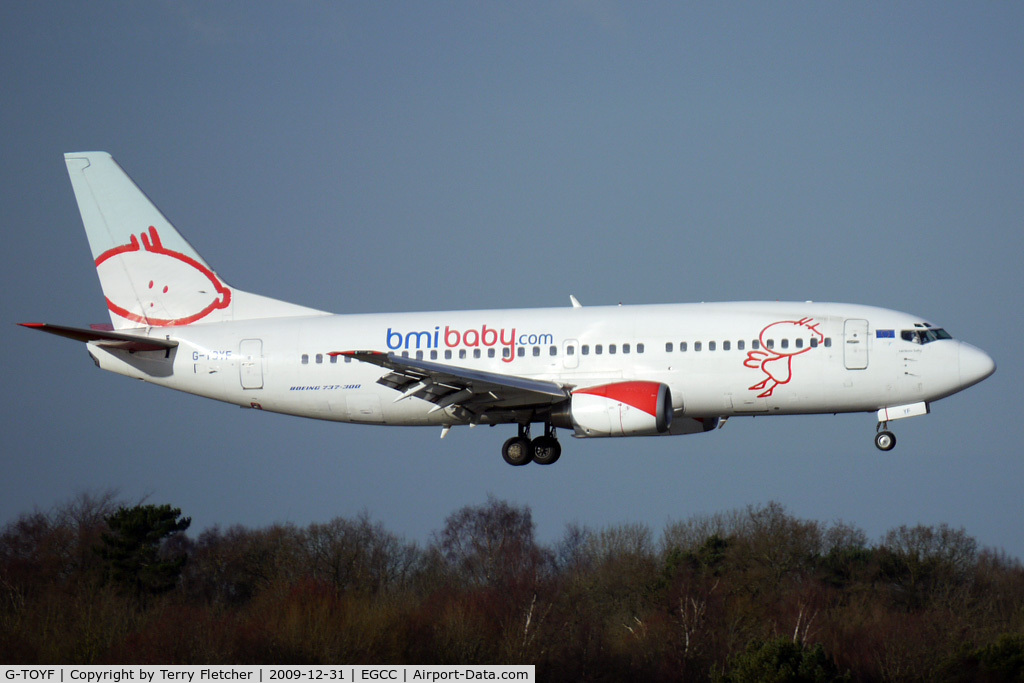 G-TOYF, 1997 Boeing 737-36N C/N 28557, BMI Baby B737 arriving at Manchester