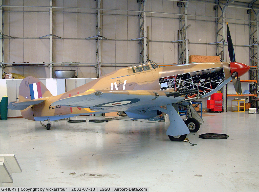 G-HURY, 1943 Hawker Hurricane IV C/N KZ321, The Fighter Collection. Wears RAF markings, coded 'JV-N' and serial KZ321.