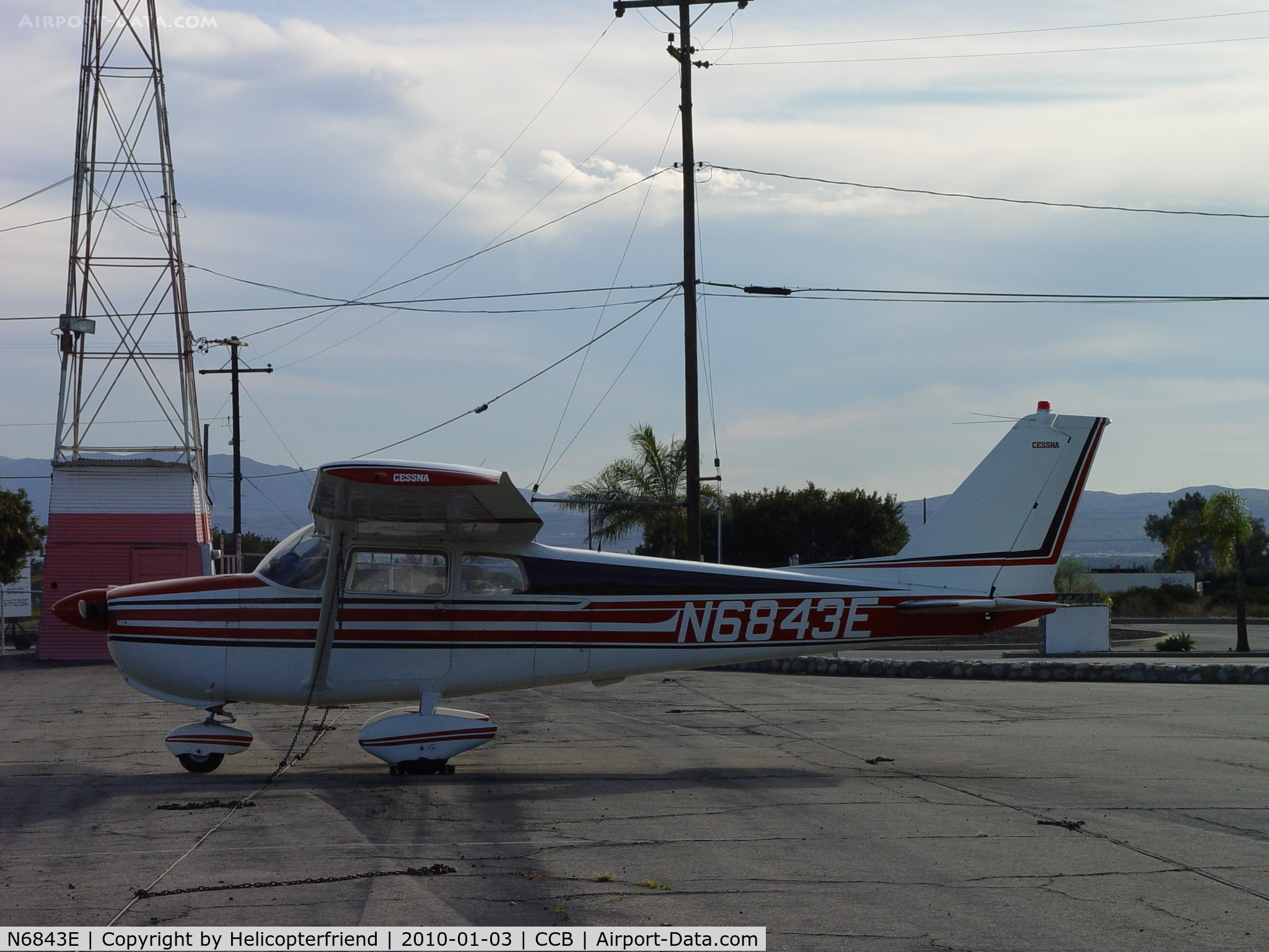 N6843E, 1959 Cessna 175A Skylark C/N 56343, Tied down and parked at Cable