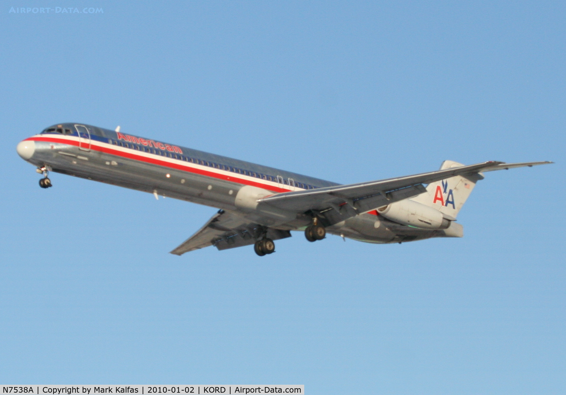 N7538A, 1990 McDonnell Douglas MD-82 (DC-9-82) C/N 49992, American Airlines MD-82, AAL2486, arriving RWY 28 KORD from KAUS.