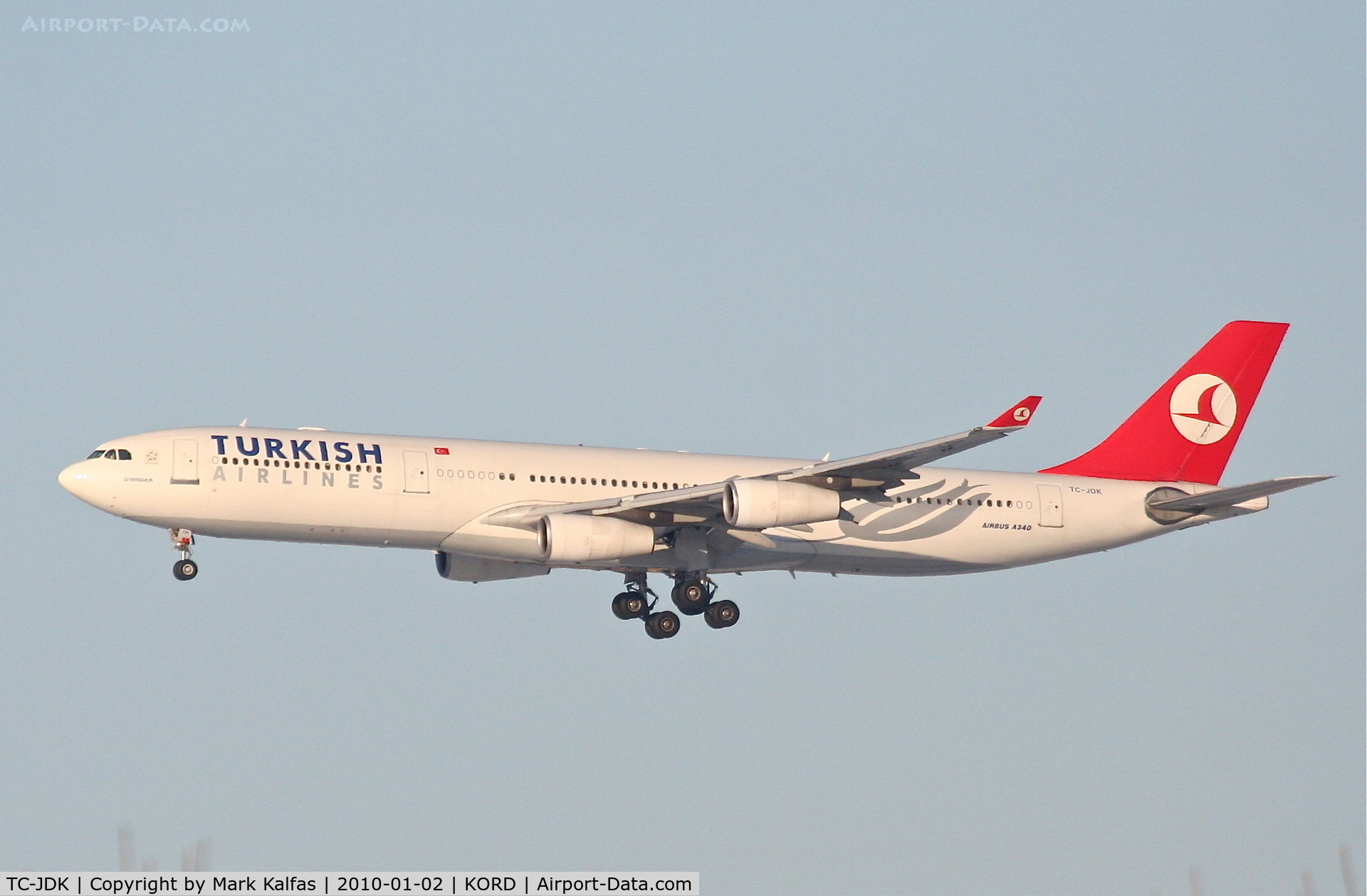 TC-JDK, 1993 Airbus A340-311 C/N 025, Turkish Airlines A340-311, THY5, arriving 27L KORD from LTBA (Istanbul).