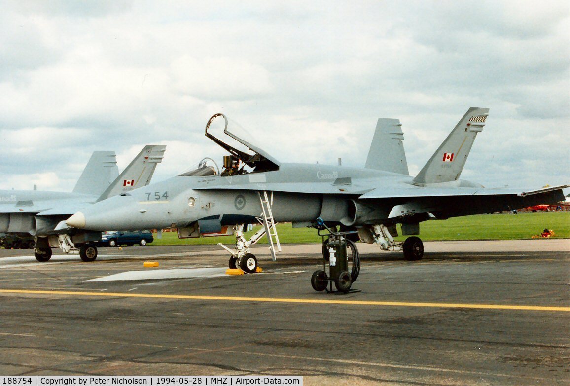 188754, McDonnell Douglas CF-188A Hornet C/N 0377/A316, CF-18A Hornet of 4 Wing Canadian Armed Forces on display at the 1994 Mildenhall Air Fete.