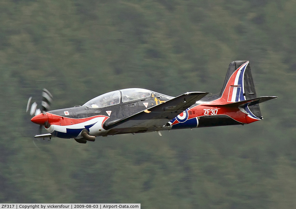 ZF317, Short S-312 Tucano T1 C/N S098/T69, Royal Air Force. Operated by 1 FTS, painted in the 2009 display aircraft scheme. Thirlmere, Cumbria.