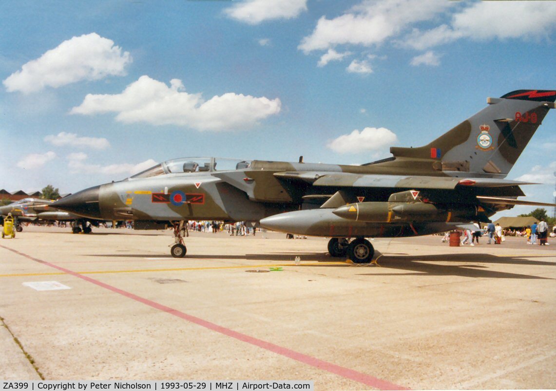 ZA399, 1982 Panavia Tornado GR.1 C/N 202/BS066/3098, Tornado GR.1 of 617 Squadron at RAF Lossiemouth on display at the 1993 Mildenhall Air Fete.
