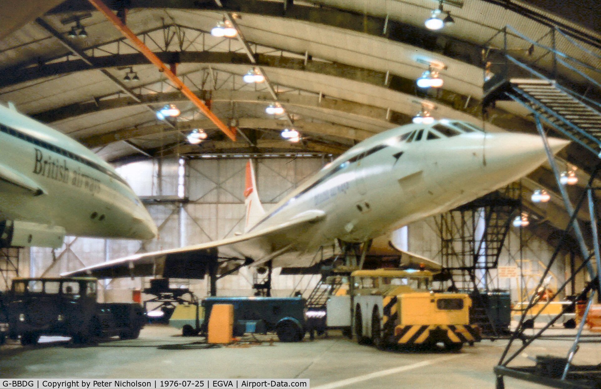 G-BBDG, 1973 BAC Concorde 100 C/N 202, British Airways Concorde hangered at the Fairford Flight Test Centre in the Summer of 1976.